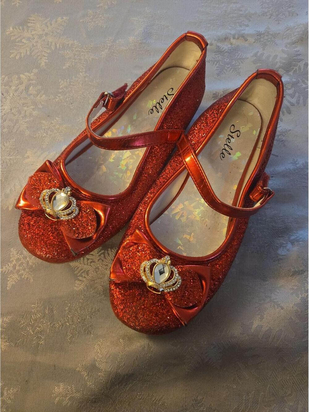 Stelle Sparkly Red Glitter Mary Janes Kids Size 2 Princess Dress Up Shoes